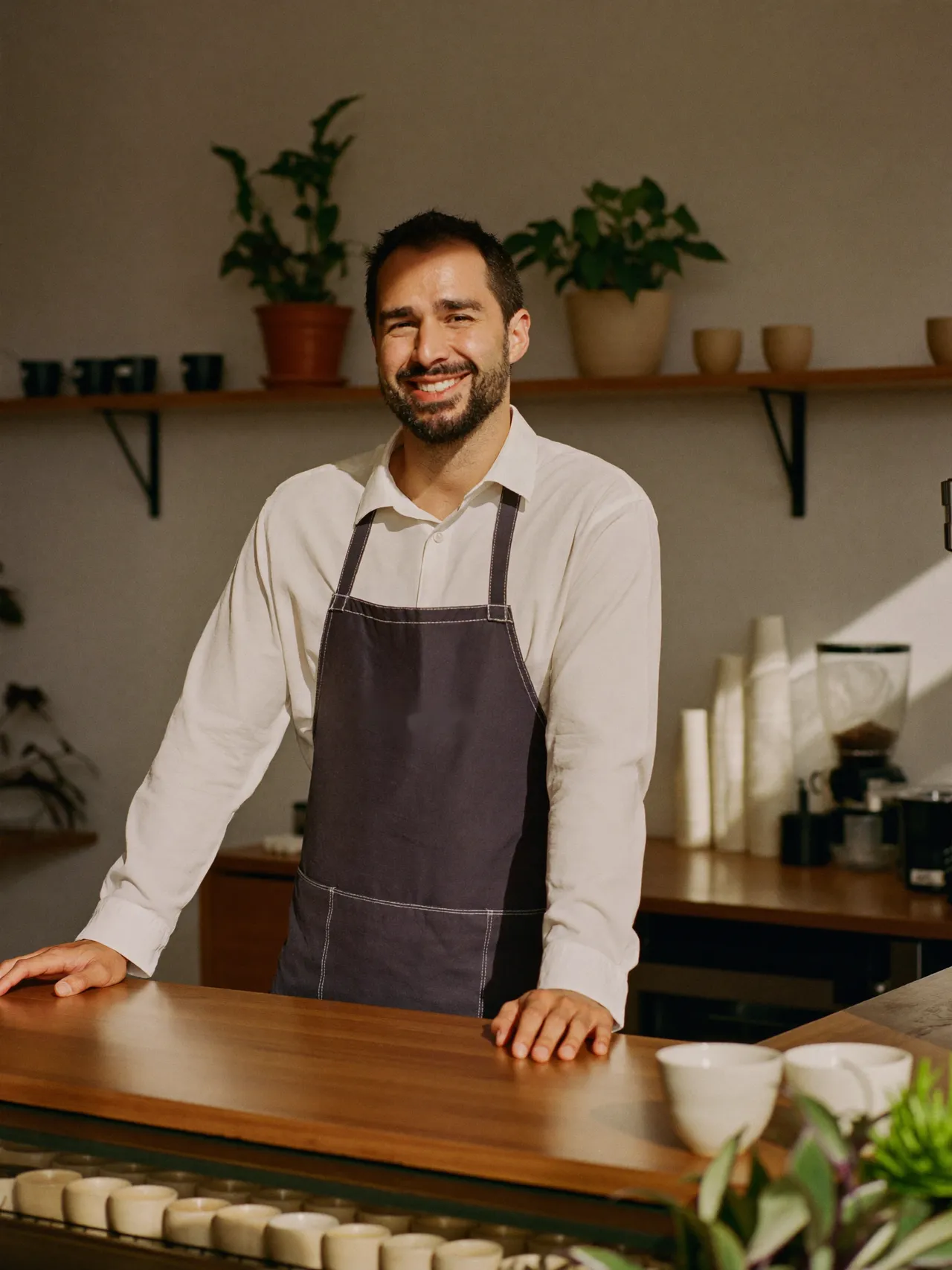 Barista en su cafetería